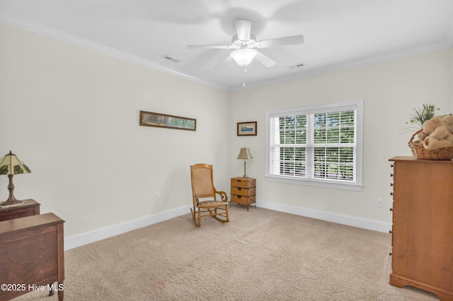 1514 Grandiflora Dr, Leland, NC 28451 - sitting room featuring crown molding, carpet floors, and ceiling fan