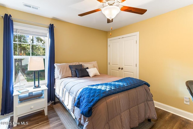 26 Calhoun Ln, Pinehurst, NC 28374 - bedroom with wood finished floors, a closet, and ceiling fan