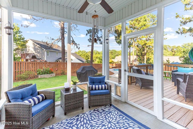 26 Calhoun Ln, Pinehurst, NC 28374 - sunroom with a ceiling fan, an outdoor living space, and plenty of natural light