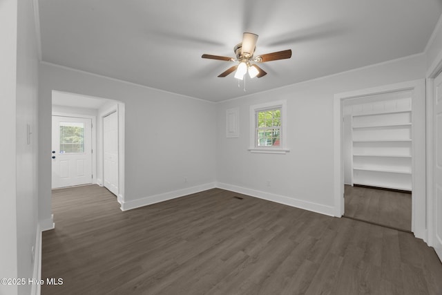 350 Hubert Blvd, Hubert, NC 28539 - unfurnished room with a ceiling fan, healthy amount of natural light, dark wood-style floors, and crown molding