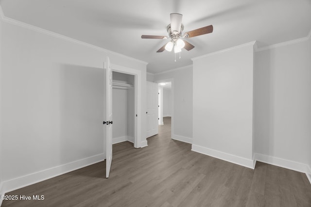350 Hubert Blvd, Hubert, NC 28539 - unfurnished bedroom with wood finished floors, a closet, crown molding, and ceiling fan