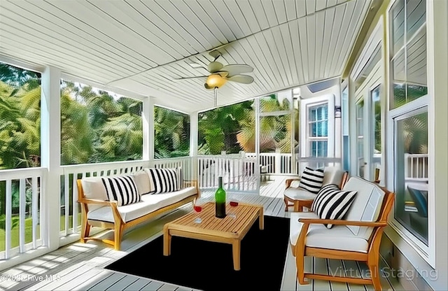 311 S Kingfisher Ln, Hampstead, NC 28443 - sunroom / solarium featuring ceiling fan and an outdoor hangout area