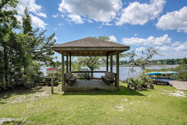 311 S Kingfisher Ln, Hampstead, NC 28443 - dock with a gazebo, a yard, and a water view