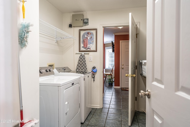 409 S Grace Chapel Church Rd, Hamlet, NC 28345 - laundry room featuring separate washer and dryer and dark tile patterned floors