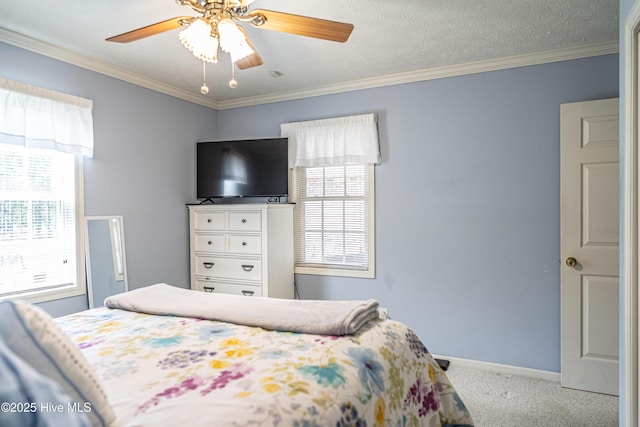 409 S Grace Chapel Church Rd, Hamlet, NC 28345 - carpeted bedroom with multiple windows, crown molding, and a ceiling fan