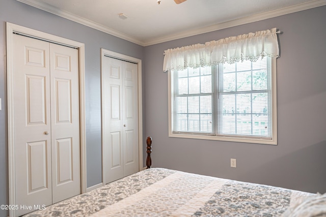 409 S Grace Chapel Church Rd, Hamlet, NC 28345 - bedroom with multiple closets and crown molding
