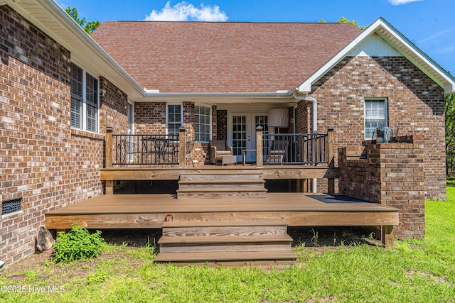 409 S Grace Chapel Church Rd, Hamlet, NC 28345 - rear view of property with brick siding and a wooden deck