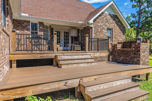 409 S Grace Chapel Church Rd, Hamlet, NC 28345 - wooden deck with french doors