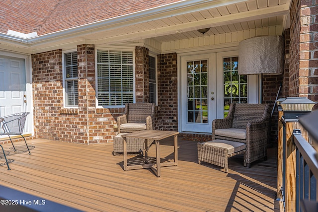 409 S Grace Chapel Church Rd, Hamlet, NC 28345 - wooden terrace featuring french doors