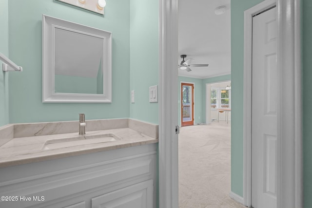 3313 Aster Ct, Wilmington, NC 28409 - bathroom with vanity, ceiling fan, and crown molding