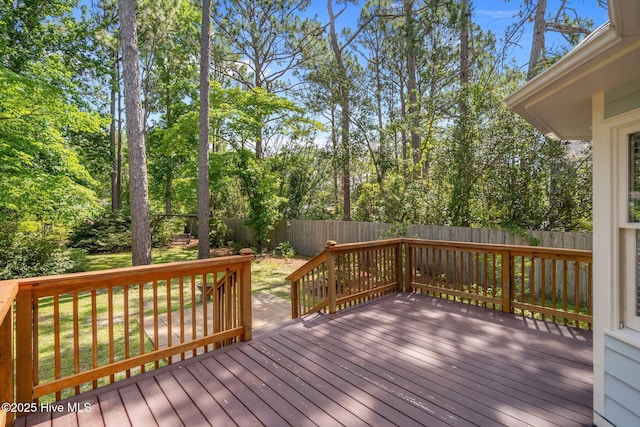 3313 Aster Ct, Wilmington, NC 28409 - deck with a fenced backyard and view of wooded area