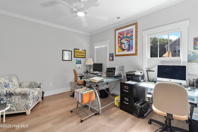 102 SW 4th St, Oak Island, NC 28465 - office space with light wood finished floors, ornamental molding, and a ceiling fan