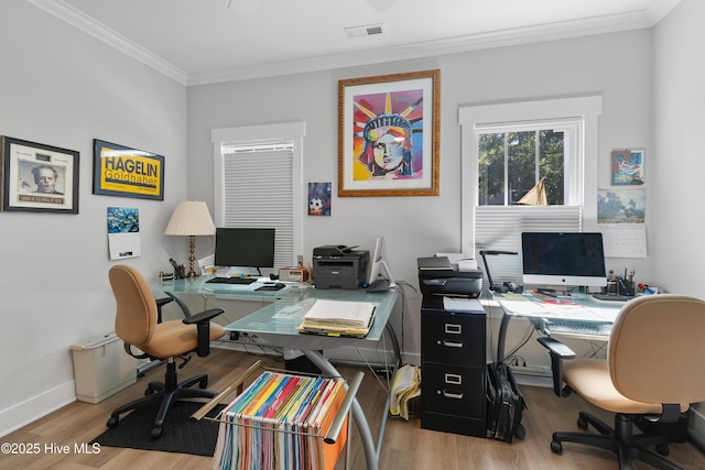 102 SW 4th St, Oak Island, NC 28465 - office area featuring wood finished floors and crown molding