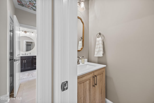 3478 Belle Meade Way NE, Leland, NC 28451 - bathroom featuring vanity, tile patterned floors, and crown molding