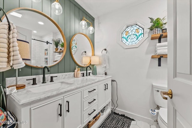 1484 Rays Bridge Rd, Whispering Pines, NC 28327 - full bathroom with a tile shower, double vanity, and tile patterned floors
