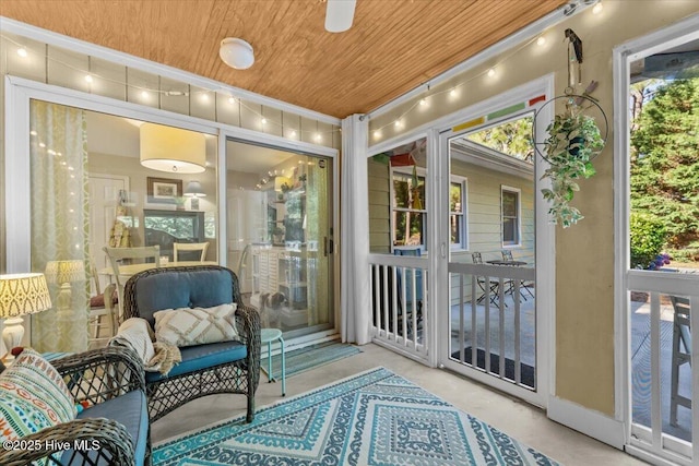 1484 Rays Bridge Rd, Whispering Pines, NC 28327 - sunroom with concrete floors, plenty of natural light, crown molding, and wood ceiling