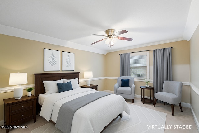 5025 Netherwood Rd, Rocky Mount, NC 27803 - bedroom with crown molding, light colored carpet, and a ceiling fan