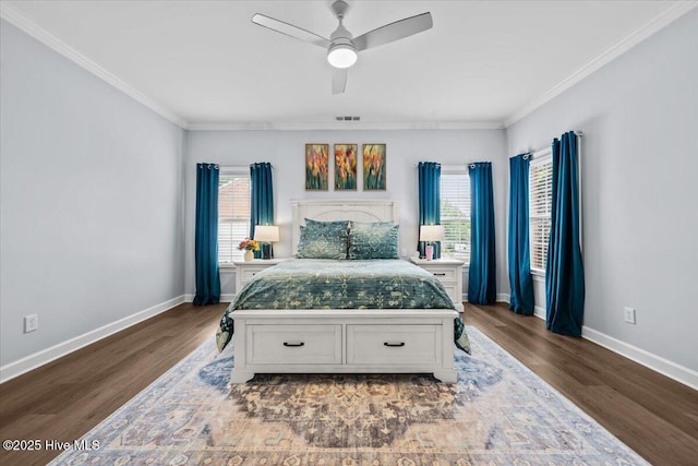 4465 Orchard Knob Ln, High Point, NC 27265 - bedroom featuring ornamental molding, dark wood-style floors, and a ceiling fan