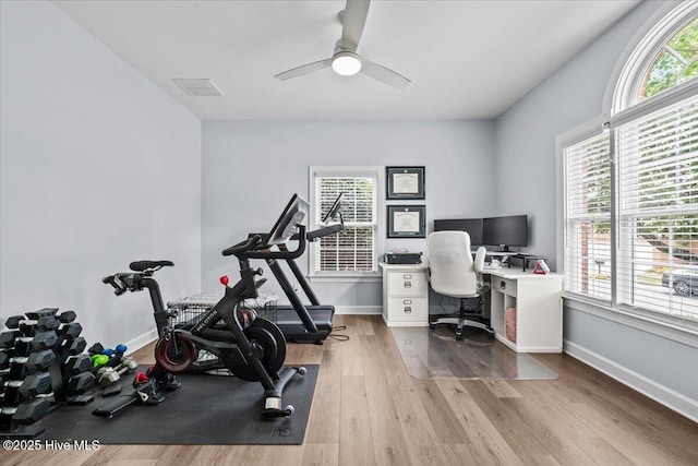 4465 Orchard Knob Ln, High Point, NC 27265 - workout area with wood finished floors and ceiling fan