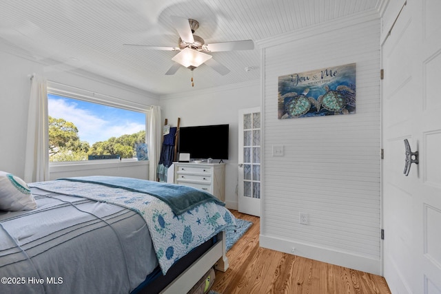 210 Upchurch Dr, Newport, NC 28570 - bedroom featuring crown molding, wood finished floors, and ceiling fan