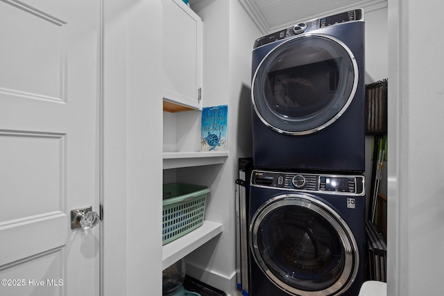 210 Upchurch Dr, Newport, NC 28570 - laundry room with estacked washer and dryer and cabinet space