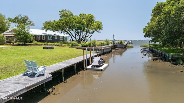 210 Upchurch Dr, Newport, NC 28570 - dock area featuring a water view and a lawn