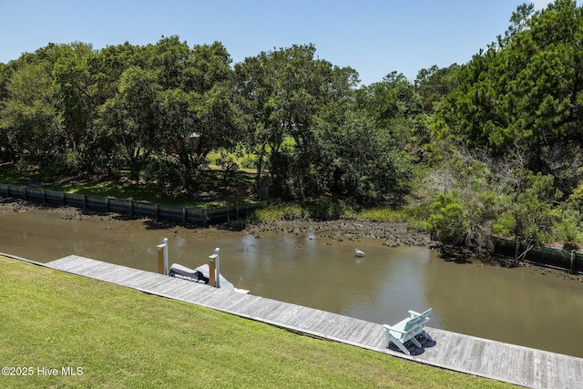 210 Upchurch Dr, Newport, NC 28570 - dock featuring a lawn and a water view