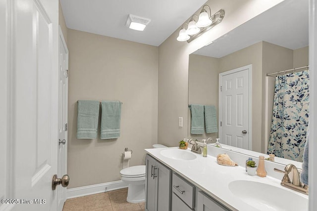 103 Baymeade Ct, Peletier, NC 28584 - bathroom with double vanity, tile patterned floors, and a shower with shower curtain