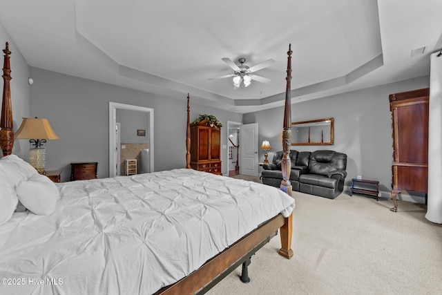 90 Shadow Creek Ct, Pinehurst, NC 28374 - carpeted bedroom featuring a tray ceiling and a ceiling fan