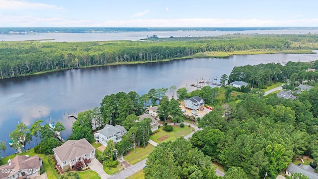 5410 Trade Winds Rd, New Bern, NC 28560 - aerial overview of property's location with a large body of water and a forest