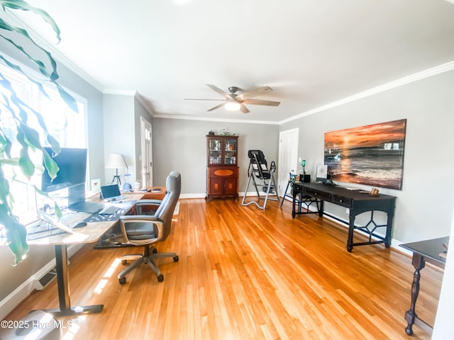 1721 Nash St NW, Wilson, NC 27893 - office area with wood finished floors, a ceiling fan, and ornamental molding