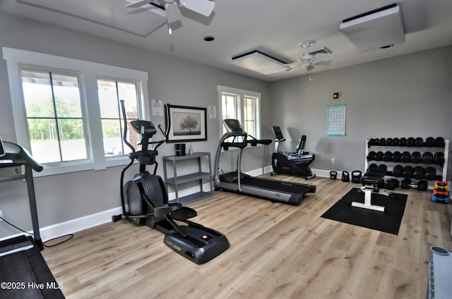 4875 Frasier Cir, Shallotte, NC 28470 - exercise room with a ceiling fan and wood finished floors