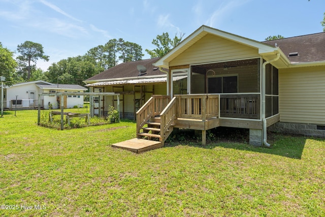 1901 Hess St, Wilmington, NC 28411 - back of property with a sunroom, a yard, and crawl space