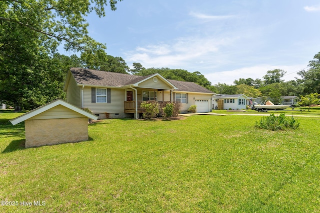 1901 Hess St, Wilmington, NC 28411 - single story home with an attached garage, a front lawn, covered porch, crawl space, and driveway