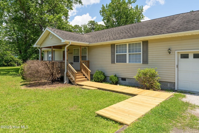 1901 Hess St, Wilmington, NC 28411 - ranch-style house with a porch, a front yard, roof with shingles, and crawl space