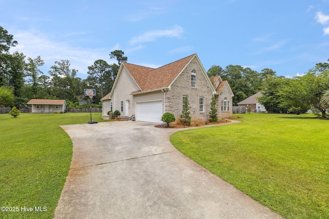 820 Jackeys Creek Ln SE, Leland, NC 28451 - view of side of home with driveway, a yard, brick siding, and a shingled roof