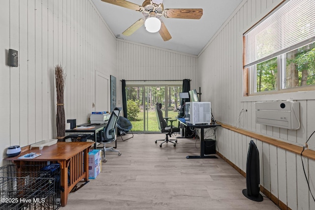 120 Croatan Ln, New Bern, NC 28562 - office space featuring light wood-style floors, lofted ceiling, healthy amount of natural light, crown molding, and ceiling fan
