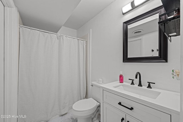 120 Croatan Ln, New Bern, NC 28562 - full bathroom with marble finish flooring, vanity, and a shower with shower curtain