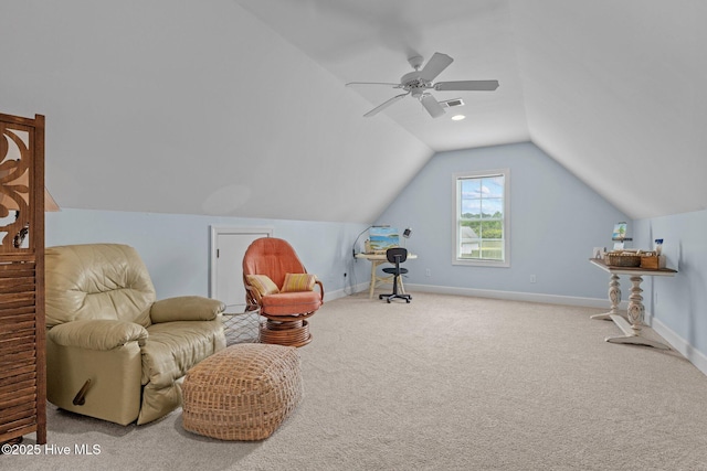 505 Davidson Dr, Newport, NC 28570 - sitting room featuring carpet, lofted ceiling, and a ceiling fan