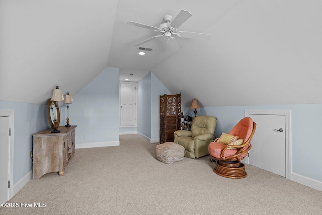 505 Davidson Dr, Newport, NC 28570 - sitting room with light colored carpet, vaulted ceiling, and a ceiling fan