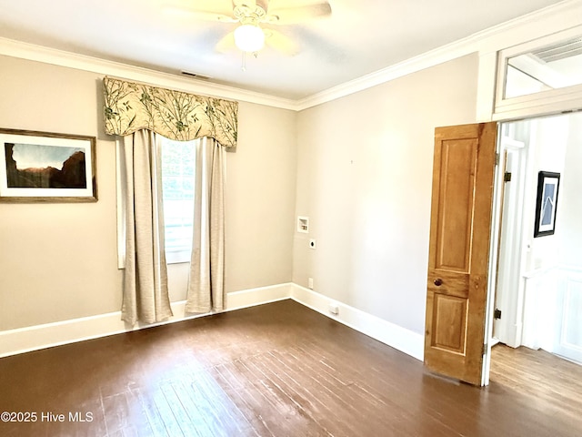 228 Mcrae St, Wilmington, NC 28401 - empty room with dark wood-style flooring, crown molding, and ceiling fan