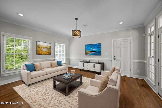 3902 Kipling Ct, Greenville, NC 27834 - living area featuring healthy amount of natural light, ornamental molding, recessed lighting, and wood finished floors