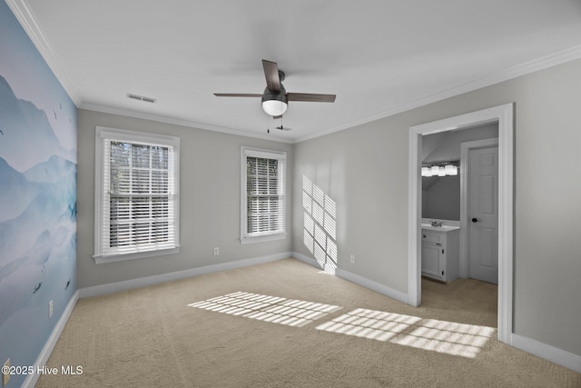 3902 Kipling Ct, Greenville, NC 27834 - unfurnished bedroom with crown molding, carpet floors, and a ceiling fan