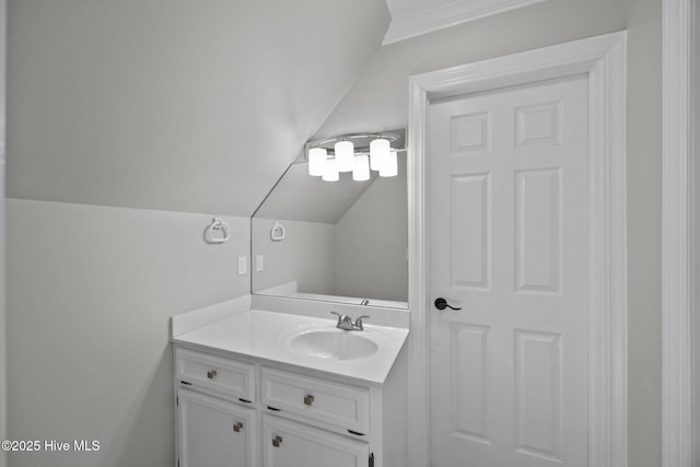 3902 Kipling Ct, Greenville, NC 27834 - bathroom featuring vanity, crown molding, and lofted ceiling