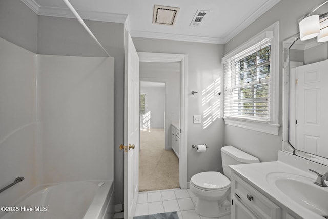 3902 Kipling Ct, Greenville, NC 27834 - full bathroom with vanity, healthy amount of natural light, shower / bath combination, crown molding, and tile patterned floors