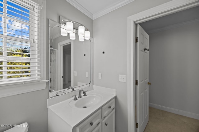 3902 Kipling Ct, Greenville, NC 27834 - bathroom with vanity, crown molding, and plenty of natural light