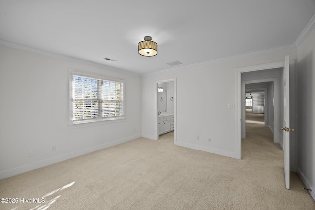 3902 Kipling Ct, Greenville, NC 27834 - unfurnished bedroom with light carpet, crown molding, and connected bathroom