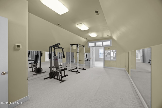 3902 Kipling Ct, Greenville, NC 27834 - workout room featuring vaulted ceiling and carpet floors