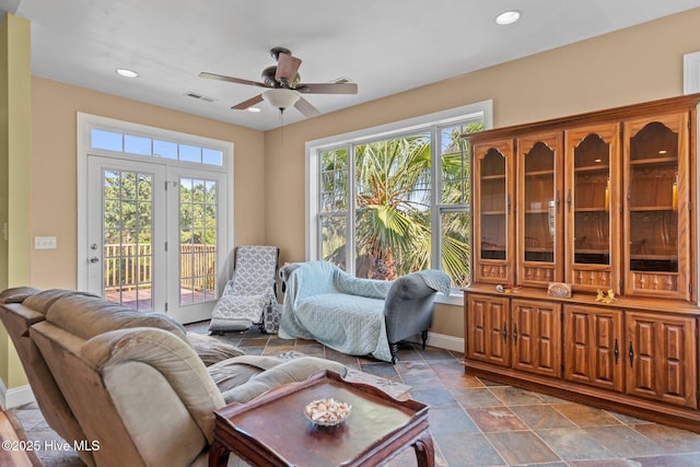 9406 Voyagers Way, Wilmington, NC 28412 - living area featuring healthy amount of natural light, a ceiling fan, and recessed lighting