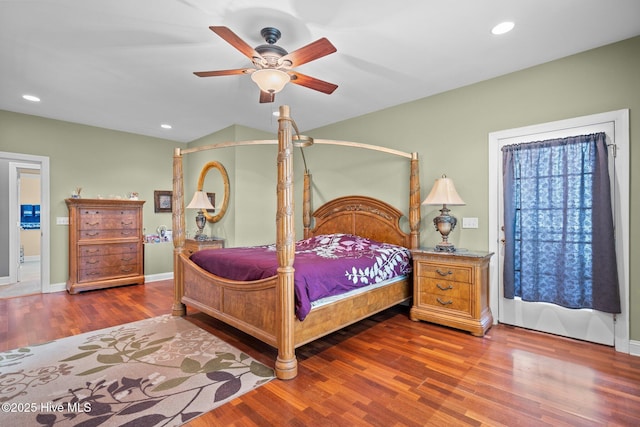 9406 Voyagers Way, Wilmington, NC 28412 - bedroom featuring wood finished floors, recessed lighting, and ceiling fan